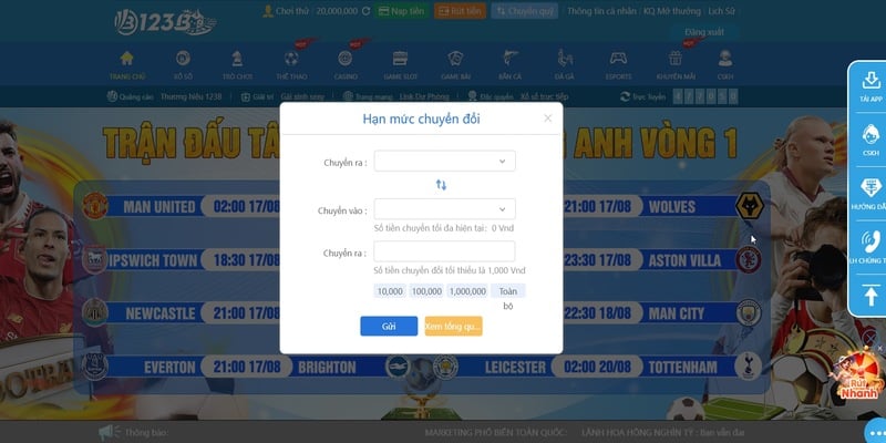 Hướng dẫn các bước nạp và rút tiền tại 123BET